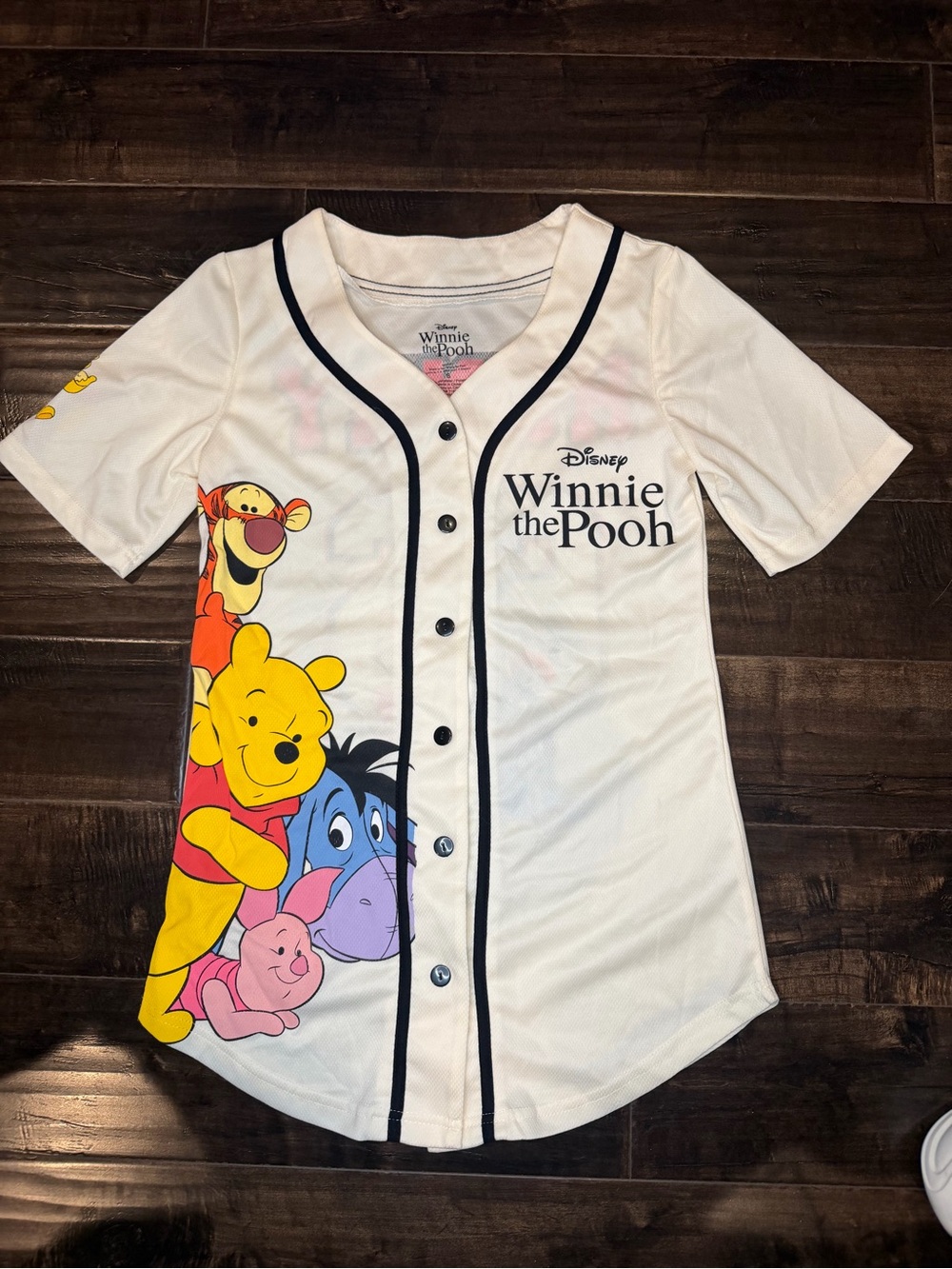 Disney Winnie The Pooh Baseball Jersey Small White Cream Hunny 66 Tigger Eeyore